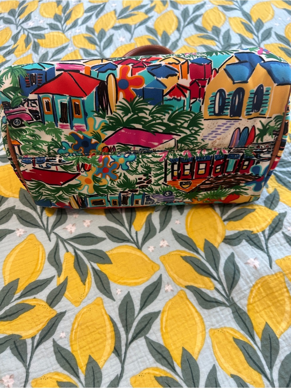 Dooney & Bourke Barrel bag Multicolor Tropical Print Satchel with Brown Handles - Picture 5 of 14